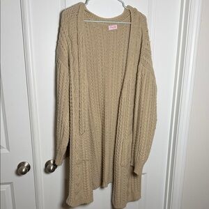 Pink Lily Beige Cable Knit Cardigan